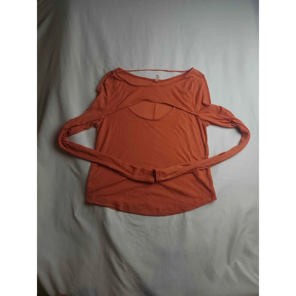 Free People FP Movement Ribbed Cutout Long Sleeve Top Rust Orange Womens Medium